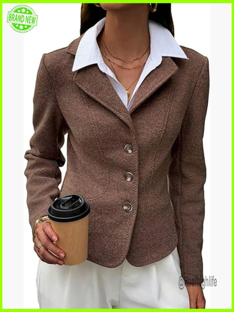 Cropped Tweed Blazer Jacket Slim Fit Work Casual Office Wear